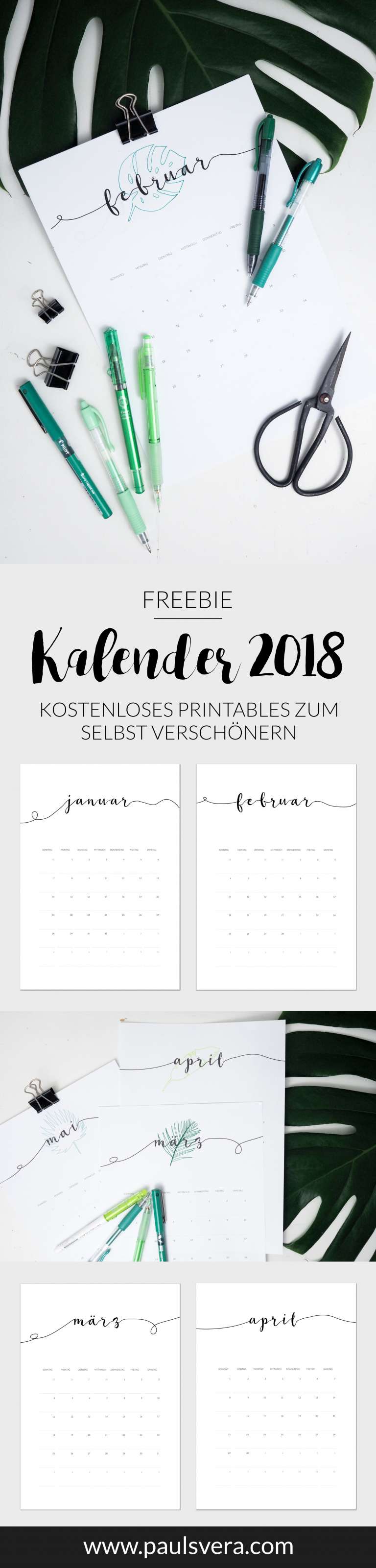 Freebie: Kalender 2018 als kostenloses Printables