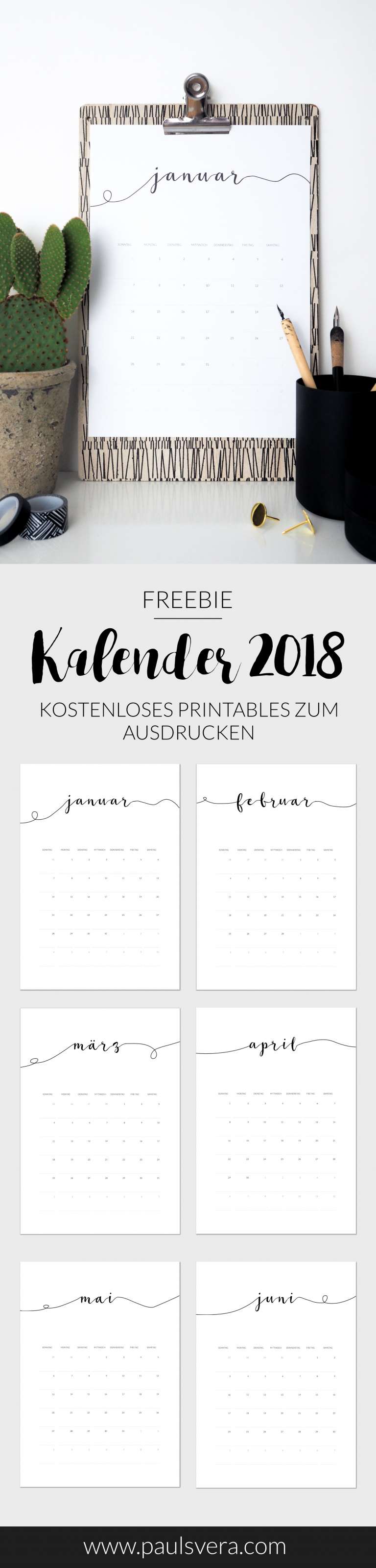 Freebie: Kalender 2018 als kostenloses Printables